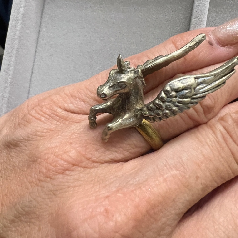 Vintage Pegasus Ring- hand made from repurposed coins. Magical one of a kind